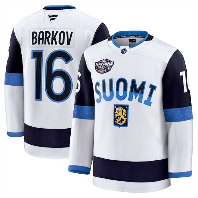 Mens Finland #16 Aleksander Barkov White 2025 4 Nations Face-Off Premium Stitched Jersey Dzhi->2025 4 nations face-off->NHL Jersey